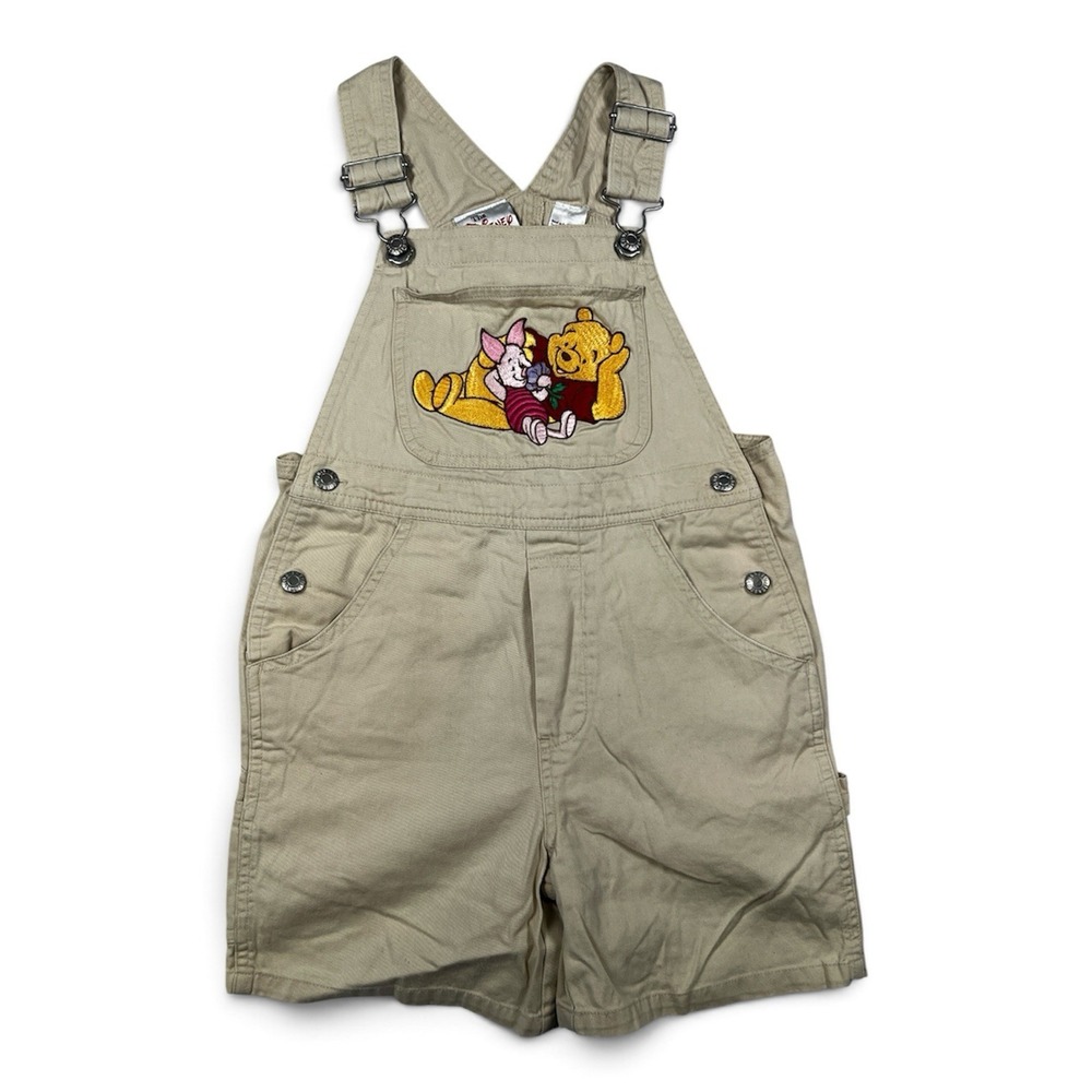 RARE HTF VINTAGE POOH OVERALL SHORTS Size 5/6 TAN